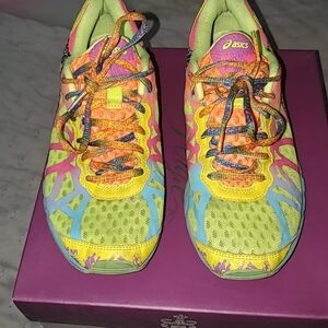 ASICS Women's Vibrant Yellow and Pink Athletic Sneakers ,unisex